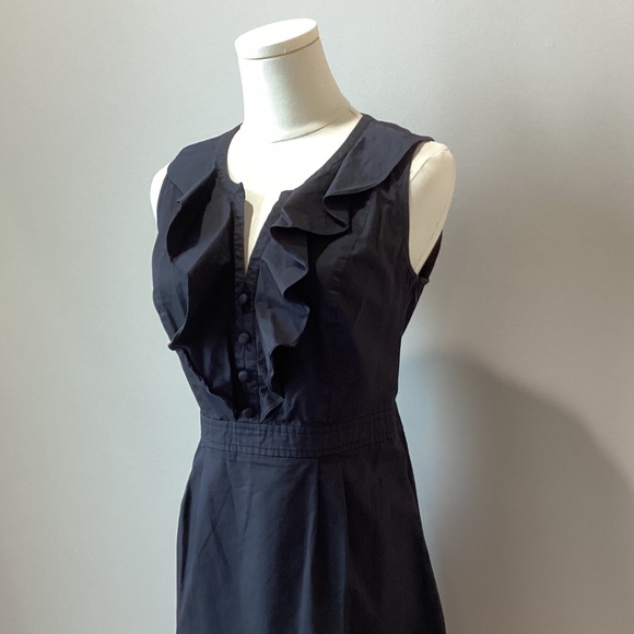 LOFT Black Mini Deep V Shift Dress with Ruffle Button Bodice - 8P - Picture 3 of 6